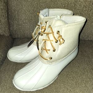 Sperry Saltwater Sparkle Duck Boots Women's Cream and White Boots 8.5 New
